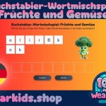 Buchstabier-Wortmischspiel: Früchte und Gemüse