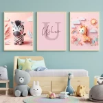 Adorable Nursery Wall Art Set of 3 Prints Nursery Decor Paper Art with Nursery Prints for Girls Baby Girl Wall Art Lion Giraffe Zebra Pig