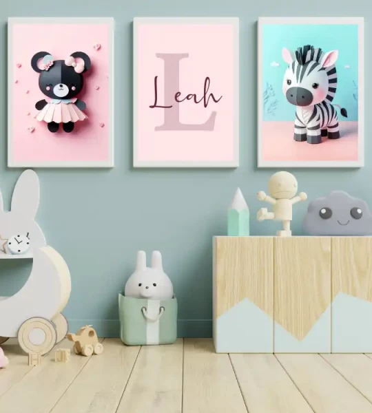 Set of 3 Nursery Animal Art Nursery Wall Art Set of 3 Prints Nursery Decor Paper Art Nursery Prints for Girls Cute Baby Wall Art Cute Animal