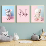 Customized Nursery Decor Set of 3 Animal Nursery Wall Art Prints Nursery Child Kids Printable Personalized Baby Room Art Dog Cat Pig Hippo