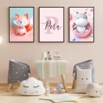 Customized Nursery Decor Set of 3 Animal Nursery Wall Art Prints Nursery Child Kids Printable Personalized Baby Room Art Dog Cat Pig Hippo