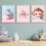 Adorable Nursery Wall Art Set of 3 Prints Nursery Decor Paper Art with Nursery Prints for Girls Baby Girl Wall Art Lion Giraffe Zebra Pig