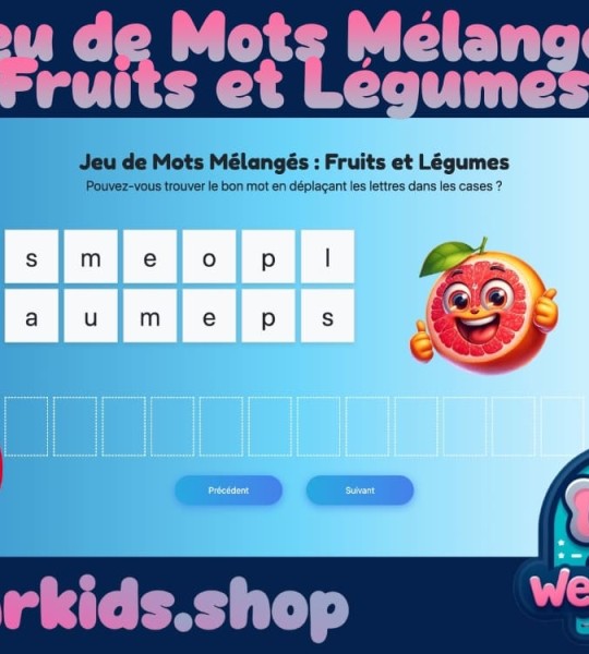 Jeu de Mots Mélangés : Fruits et Légumes