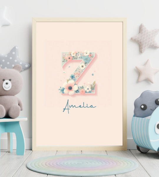 Unique Baby Girl Nursery Decor Custom Print Set Name Sign Art Personalized Nursery Art Prints Children's Letters Nursery Alphabets Letter Z