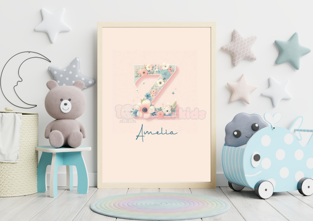 Unique Baby Girl Nursery Decor Custom Print Set Name Sign Art Personalized Nursery Art Prints Children's Letters Nursery Alphabets Letter Z