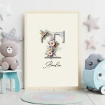 Personalized Name Sign flower Nursery Decor Floral Baby Girl Room Art Custom Wall Art Prints Floral Alphabet Art Kids Room Decor Letter T