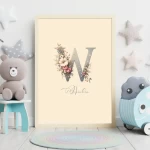 Personalised Name Floral Nursery Wall Art Custom Name Signs Baby Girl Room Unique Nursery Art Kids  Alphabet Posters Letter W