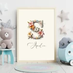 Unique Baby Girl Nursery Decor Custom flower Print Set Name Sign Art Personalized Nursery Art Prints flower Designs for Kids Art Letter S