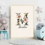 Unique Floral Nursery Decor Custom Wildflower Print Set Baby Girl Room Art Personalized Nursery Wall Art Kids Alphabet Decor Letter M