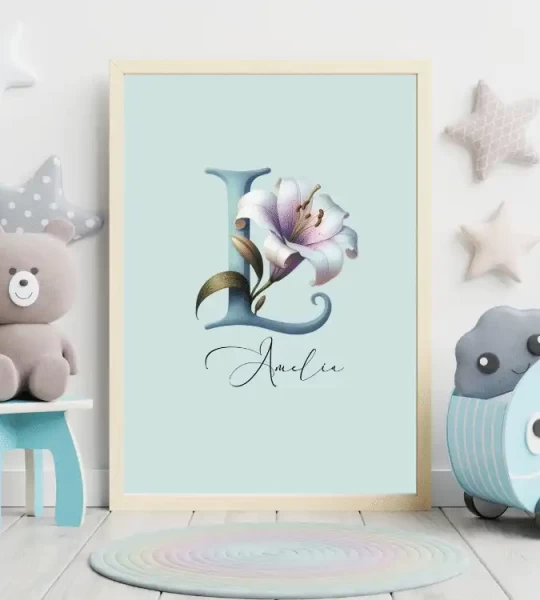 Custom Name Nursery Art Wildflower Print Set Personalized Baby Girl Decor Nursery Wall Art Floral Alphabet Art Wildflower Designs Letter L