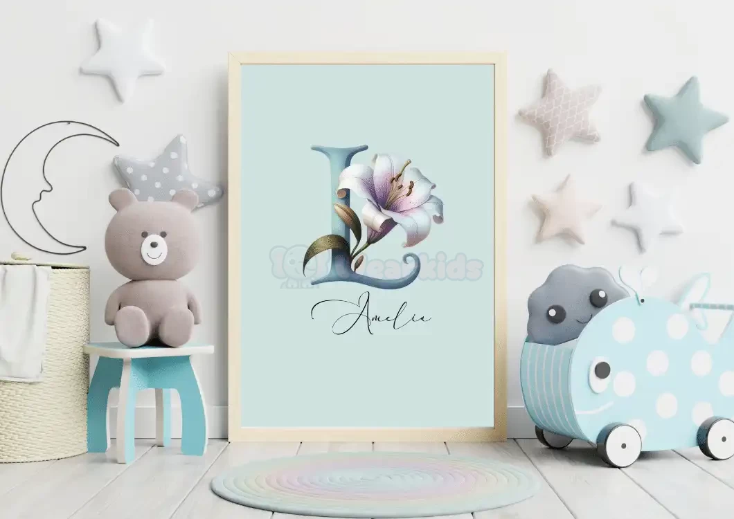 Custom Name Nursery Art Wildflower Print Set Personalized Baby Girl Decor Nursery Wall Art Floral Alphabet Art Wildflower Designs Letter L