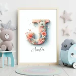 Unique Name Signs Floral Nursery Art Customized Wildflowers Wall Decor Baby Girl Room Wildflower Clipart Set, Kids' Alphabet Art Letter J