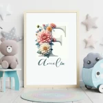 Floral Letter Images Unique Baby Girl Nursery Decor offering Custom Wildflower Print Set Name Sign Art Personalized Prints Kids Letter F