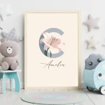 Floral Alphabet Art Boho Floral Nursery Art Custom Name Watercolor Flowers Baby Girl Room Decor Personalized Prints Letter C