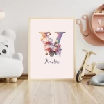 Custom Name Signs Prints Nursery Art Set Personalized Name Sign Boho Decor Unique Floral Nursery Decor Alphabet Art for Kids Letter V