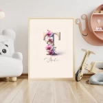 Personalized Name Sign flower Nursery Decor Floral Baby Girl Room Art Custom Wall Art Prints Floral Alphabet Art Kids Room Decor Letter T