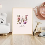 Personalised Name Floral Nursery Wall Art Custom Name Signs Baby Girl Room Unique Nursery Art Kids  Alphabet Posters Letter W