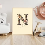 Personalized Wildflowers Nursery Decor Custom Name Sign Floral Wall Art Unique Nursery Prints Floral Alphabet Art for Kids Letter N