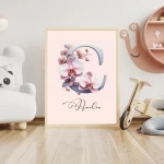 Floral Alphabet Art Boho Floral Nursery Art Custom Name Watercolor Flowers Baby Girl Room Decor Personalized Prints Letter C