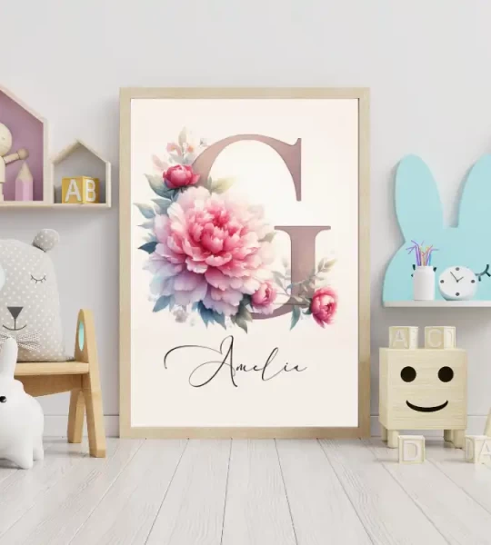 Personalized Name Sign Wildflower Nursery Decor Floral Baby Girl Room Art Custom Prints Floral Alphabet Art with Wildflower Designs Letter G