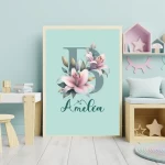 Floral Letters Wildflower Alphabet Art for Kids Personalized Nursery Decor Floral Name Sign Custom Prints Wall Art Baby Girl Room letter B