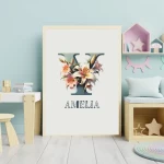 Custom Name Wildflower Nursery Art Personalized Name Sign Floral Wall Decor Unique Baby Girl Room Art Child Friendly arts Letter Y