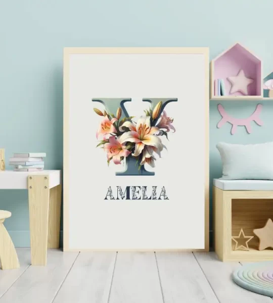 Custom Name Wildflower Nursery Art Personalized Name Sign Floral Wall Decor Unique Baby Girl Room Art Child Friendly arts Letter Y