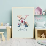 Personalized Name Signs Nursery Decor Custom Name Sign Floral Wall Art Unique Nursery Prints Fun Letter Decor ABC Wall Art Letter X