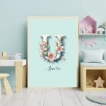 Unique Name Signs Floral Nursery Art Customized Name Signs Wall Decor Baby Girl Room Wildflower Clipart for Kids Letter U