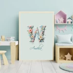 Personalised Name Floral Nursery Wall Art Custom Name Signs Baby Girl Room Unique Nursery Art Kids  Alphabet Posters Letter W