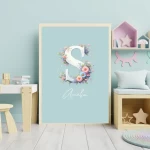 Unique Baby Girl Nursery Decor Custom flower Print Set Name Sign Art Personalized Nursery Art Prints flower Designs for Kids Art Letter S