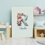 Personalised Name Sign Floral Nursery Prints Custom Name Signs Wall Art Unique Baby Girl Nursery Decor Clipart Set Kids Alphabet Letter R