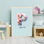 Personalized flowers Nursery Decor Custom Name Sign Floral Wall Art Unique Nursery Prints Floral Alphabet Collection with flower Letter P