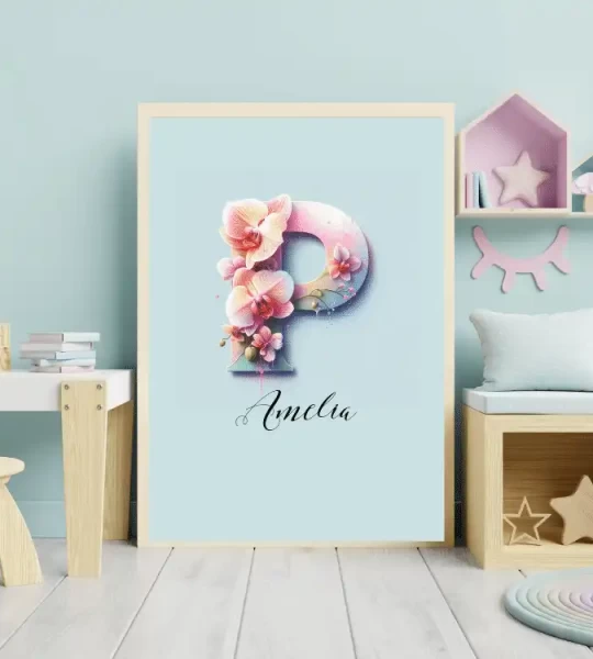 Personalized flowers Nursery Decor Custom Name Sign Floral Wall Art Unique Nursery Prints Floral Alphabet Collection with flower Letter P