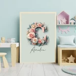 Floral Alphabet Art Boho Floral Nursery Art Custom Name Watercolor Flowers Baby Girl Room Decor Personalized Prints Letter C