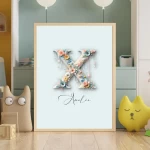 Personalized Name Signs Nursery Decor Custom Name Sign Floral Wall Art Unique Nursery Prints Fun Letter Decor ABC Wall Art Letter X