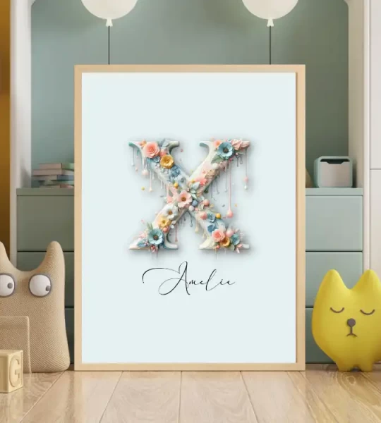 Personalized Name Signs Nursery Decor Custom Name Sign Floral Wall Art Unique Nursery Prints Fun Letter Decor ABC Wall Art Letter X