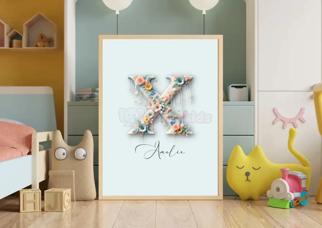 Personalized Name Signs Nursery Decor Custom Name Sign Floral Wall Art Unique Nursery Prints Fun Letter Decor ABC Wall Art Letter X