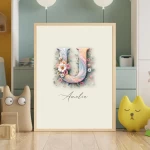 Unique Name Signs Floral Nursery Art Customized Name Signs Wall Decor Baby Girl Room Wildflower Clipart for Kids Letter U