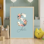 Unique Baby Girl Nursery Decor Custom flower Print Set Name Sign Art Personalized Nursery Art Prints flower Designs for Kids Art Letter S