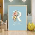 Personalised Name Sign Floral Nursery Prints Custom Name Signs Wall Art Unique Baby Girl Nursery Decor Clipart Set Kids Alphabet Letter R