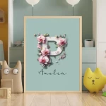 Personalized flowers Nursery Decor Custom Name Sign Floral Wall Art Unique Nursery Prints Floral Alphabet Collection with flower Letter P