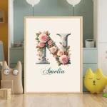 Personalized Wildflowers Nursery Decor Custom Name Sign Floral Wall Art Unique Nursery Prints Floral Alphabet Art for Kids Letter N