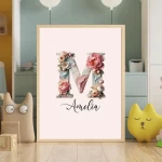 Unique Floral Nursery Decor Custom Wildflower Print Set Baby Girl Room Art Personalized Nursery Wall Art Kids Alphabet Decor Letter M