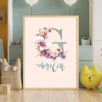 Personalized Name Sign Wildflower Nursery Decor Floral Baby Girl Room Art Custom Prints Floral Alphabet Art with Wildflower Designs Letter G