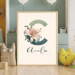 Floral Alphabet Art Boho Floral Nursery Art Custom Name Watercolor Flowers Baby Girl Room Decor Personalized Prints Letter C