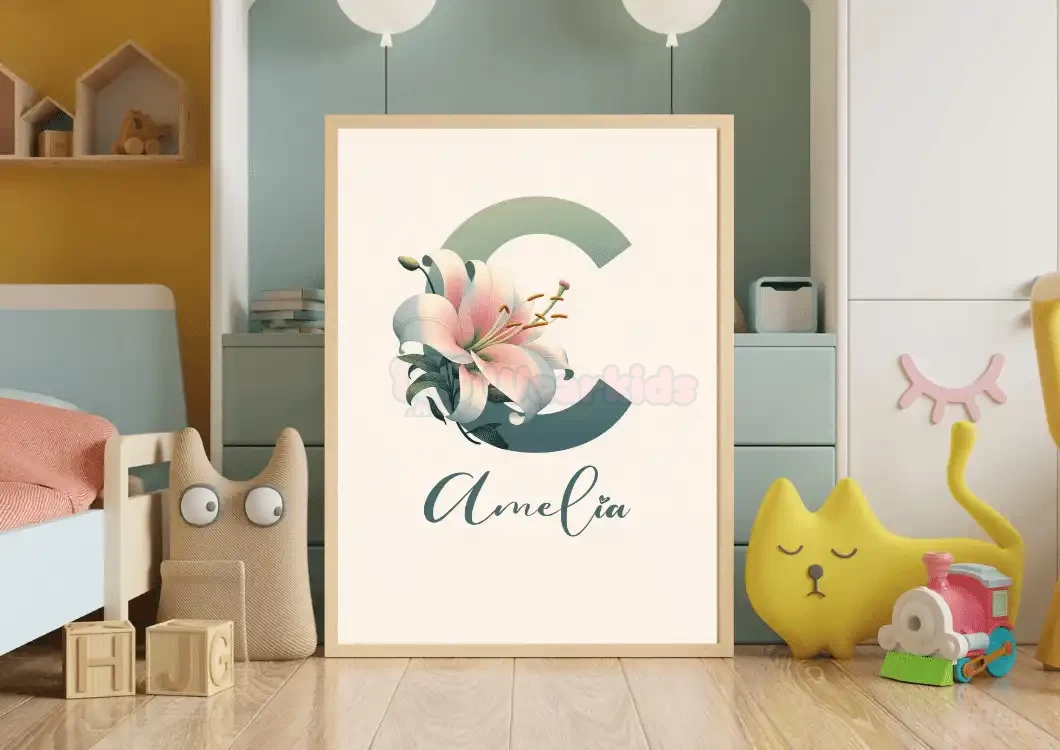 Floral Alphabet Art Boho Floral Nursery Art Custom Name Watercolor Flowers Baby Girl Room Decor Personalized Prints Letter C