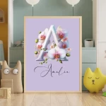 Personalized Initial Name Print Custom Letter Printable Baby Name Sign Nursery baby name Kids Wall Art Children Prints Floral Letter A