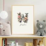 Personalised Name Floral Nursery Wall Art Custom Name Signs Baby Girl Room Unique Nursery Art Kids  Alphabet Posters Letter W