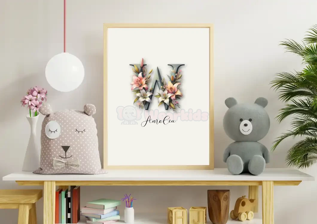 Personalised Name Floral Nursery Wall Art Custom Name Signs Baby Girl Room Unique Nursery Art Kids  Alphabet Posters Letter W